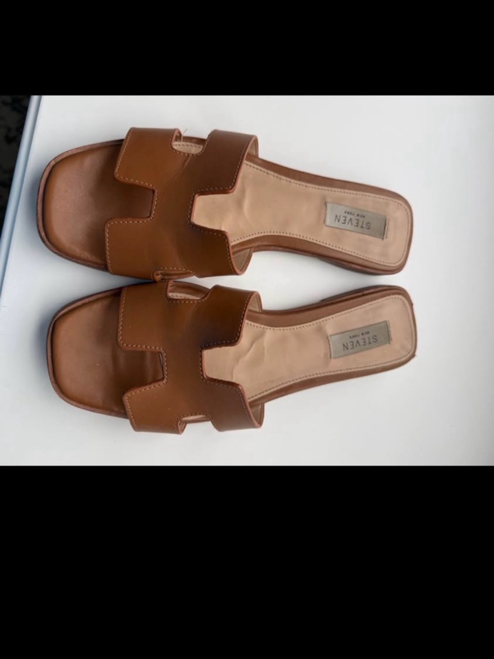Steve Madden Cognac Brown Leather Slide Sandals for Women